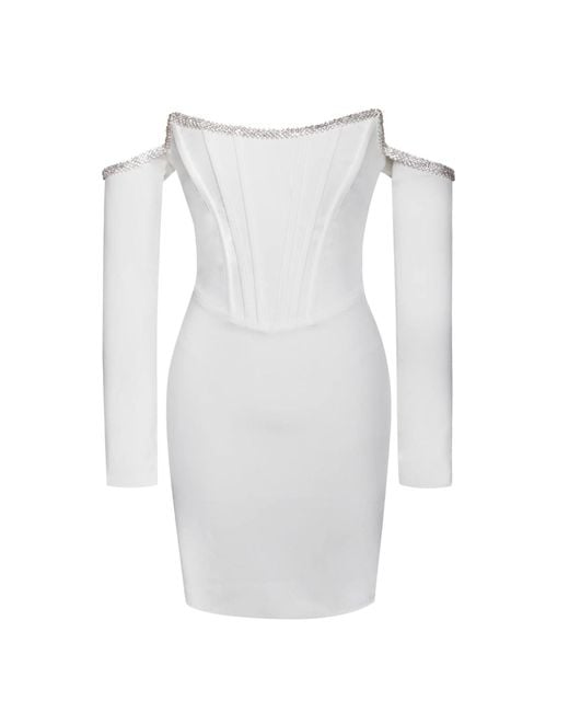Miss Circle New York White Annika Off Shoulder Long Sleeve Corset Dress With Crystal Trim