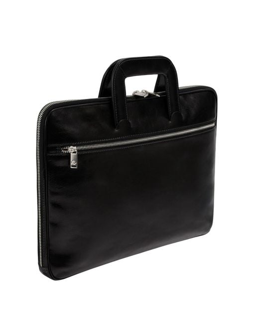 Time Resistance Black Leather Briefcase Laptop Bag for men