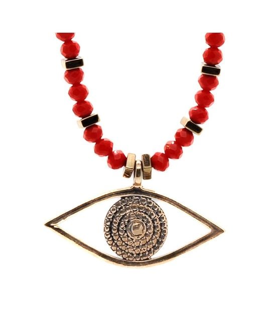 Ebru Jewelry Red Christmas Vibe Watchful Evil Eye Pendant Beaded Necklace