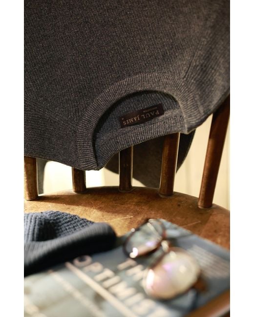 Paul James Knitwear Blue Cotton Lightweight Fisherman Dylan Rib Jumper for men