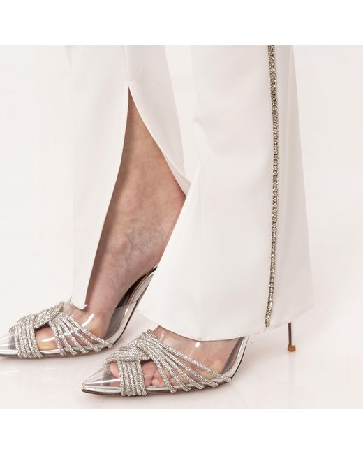 Nissa White Embellished High-Waisted Pants