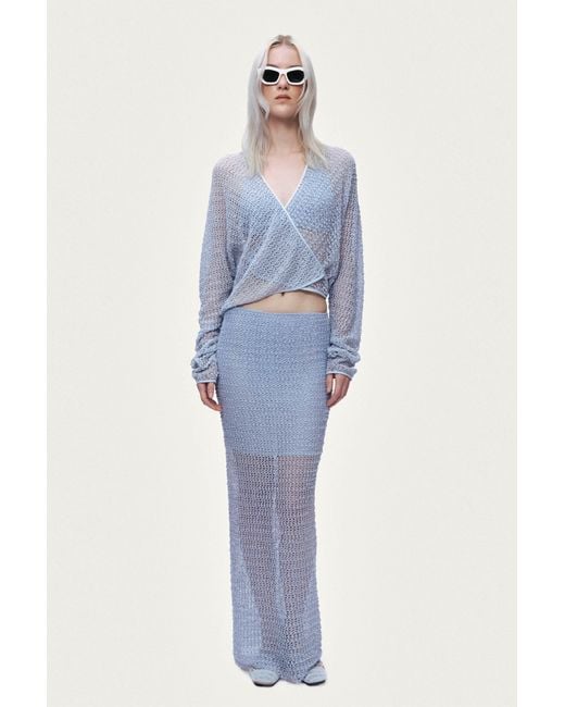 Nocturne Blue Wrap Mesh Blouse
