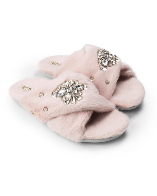 Rettrose Pink Audrey Dusky Luxury Plush Diamanté Embellished Handmade Slipper
