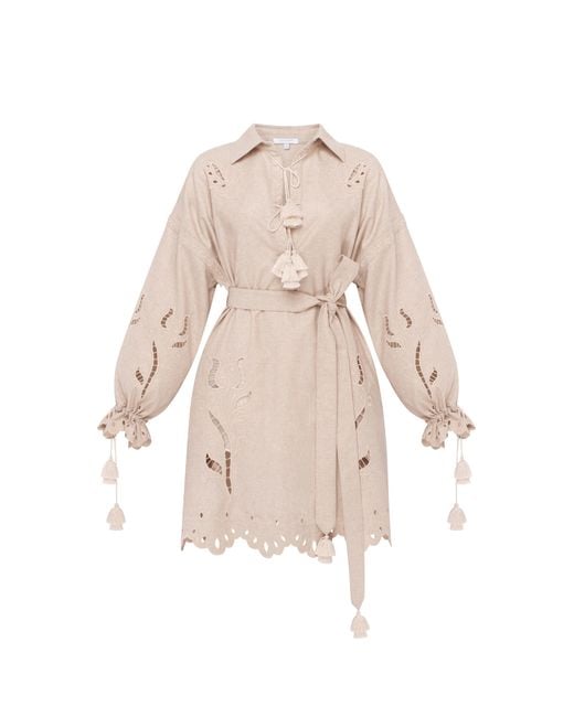 Annabo Natural Neutrals Winter Rose Eyelet Embroidered Mini Dress – Ivory
