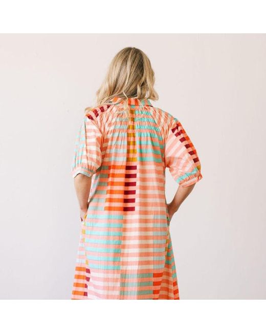 SUNSHINE TIENDA Red Apricot Colorful Stripe Oasis Dress