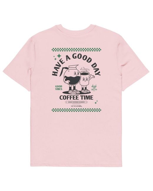 Anchor and Crew Pink Cotton Gustatory Have A Good Day Organic Cotton Embroidered T-Shirt