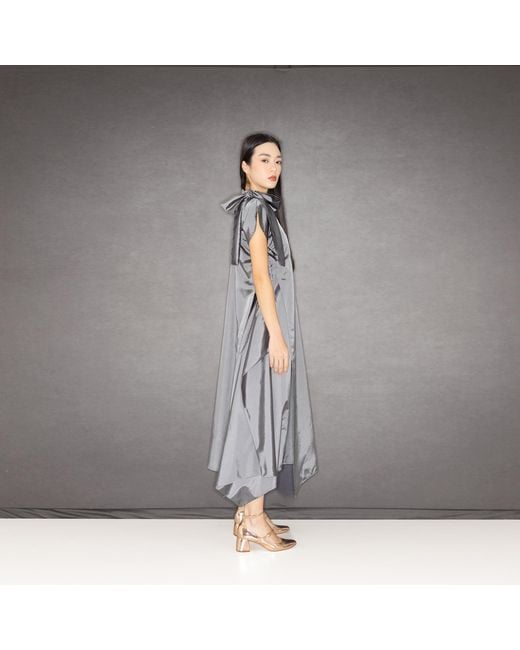 Bianca Popp Gray Halves Shoulder Ribbon Asymmetrical Dress