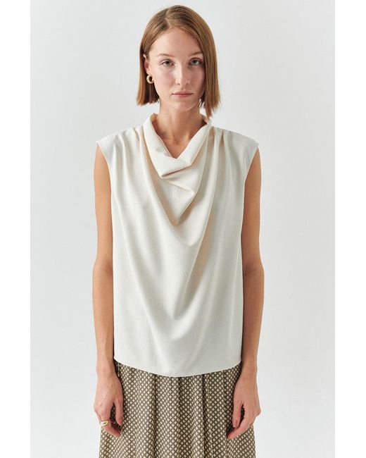 Exquise White Ashlyn Cream Sleeveless Cowl Neck Blouse