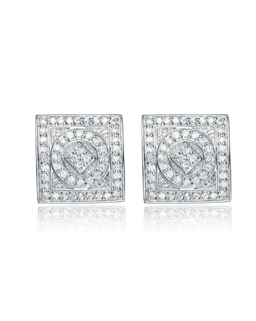 Genevive Jewelry Metallic Sterling Silver Cubic Zirconia Pave Square Earrings