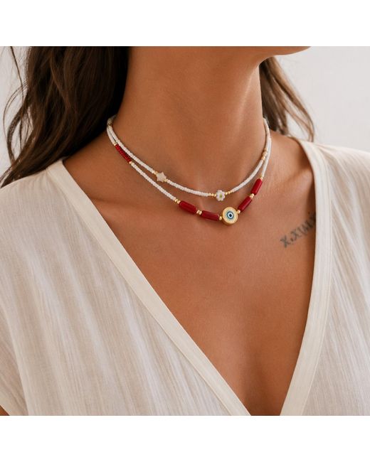 Nuvv Collection Red Evil Eye Beaded Necklace