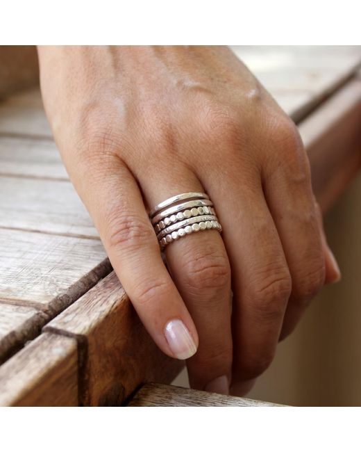Melt'm Jewelry Metallic Sterling Stackable Ring Set, Five Minimalist Bands
