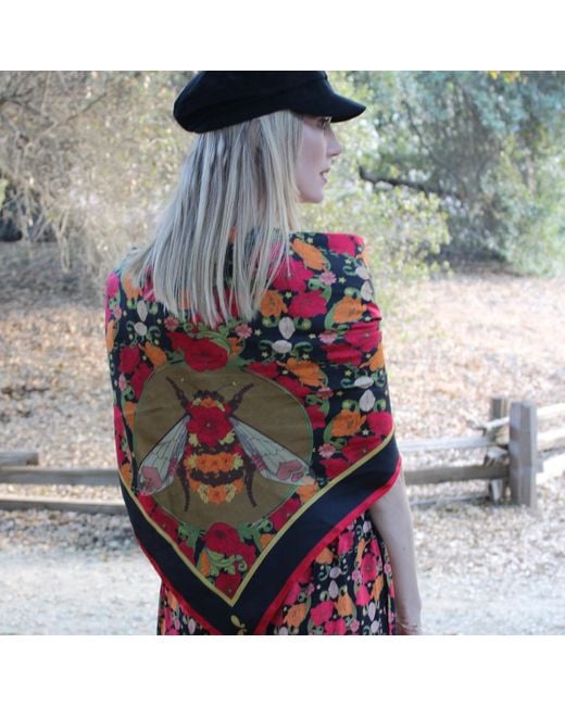 Henelle Red Night Bloom Queen Bee Silk Scarf