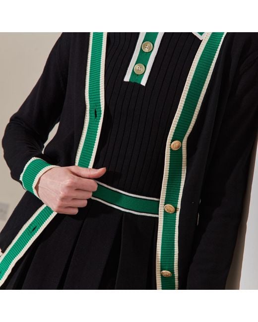 Roch Perel Blue Trimmed V Neck Cardigan