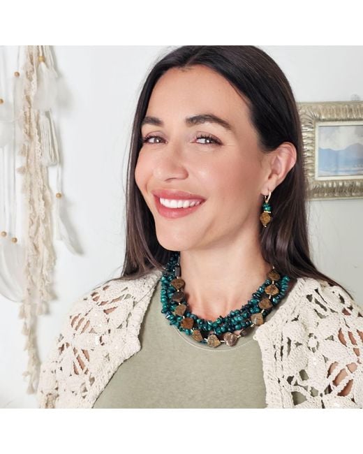 Farra Green Tiger-Eye With Bamboo Coral Earrings