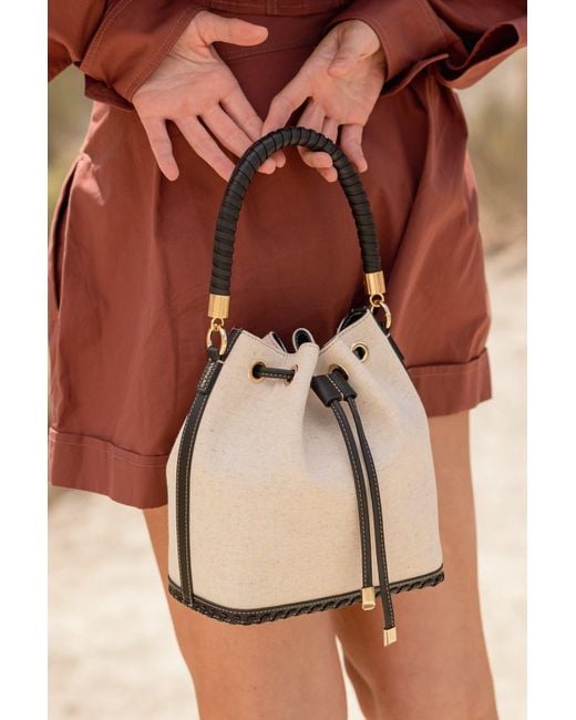 Saonara Brand Natural Bucket Bag Linen Leather
