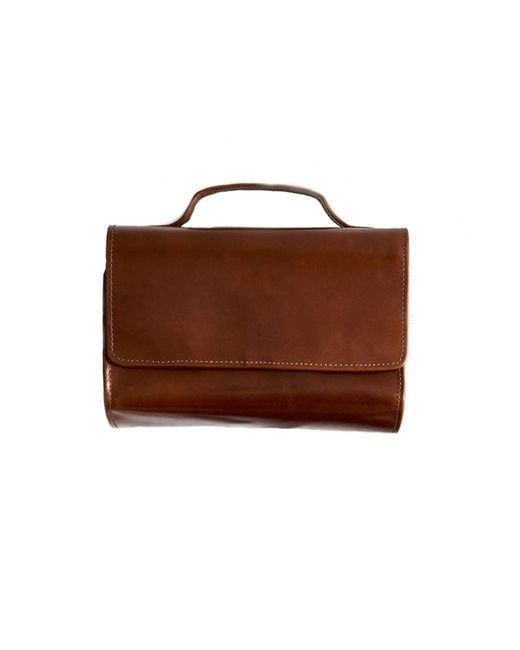 VIDA VIDA Brown Hanging Tan Leather Wash Bag. -Old Git
