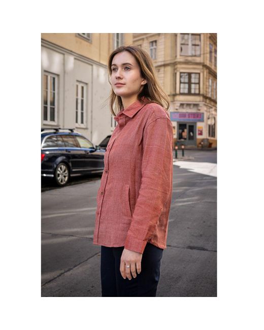 Stovaria Red Handwoven Denim Shirt