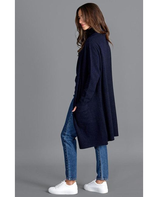Paul James Knitwear Blue Pure Lambswool Long Line Liberty Cardigan With Pockets