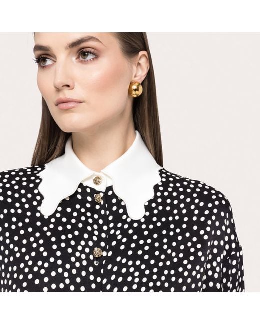 Nissa Black Printed Polka-Dots Viscose Shirt