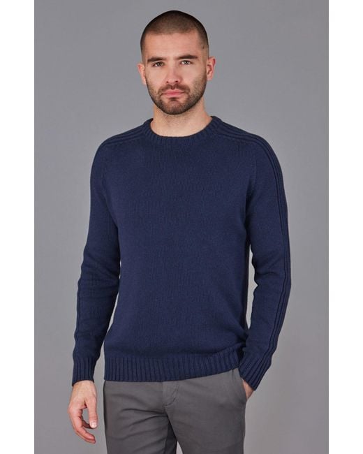 Paul James Knitwear Blue Organic Cotton Alexander Crew Neck Jumper for men