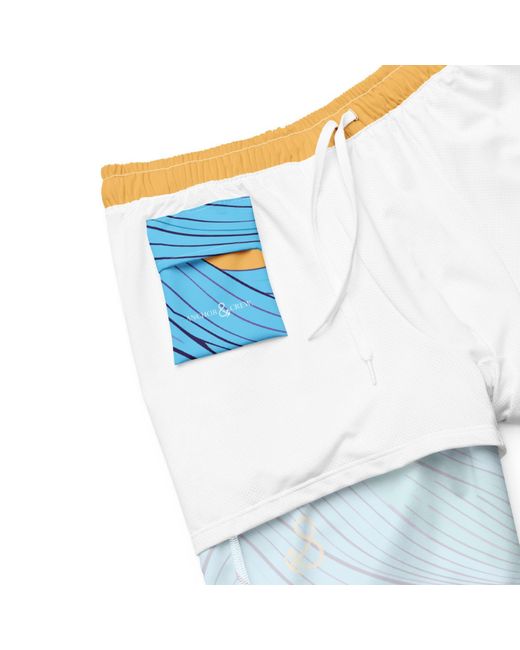 Anchor and Crew Blue Deep Waves Pattern Recycled Fabric Swim Shorts for men