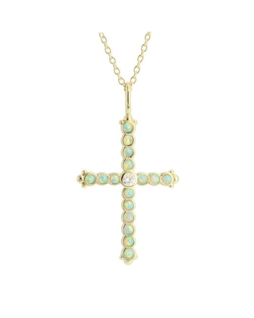 KAMARIA Metallic Opal Bezel Cross Necklace