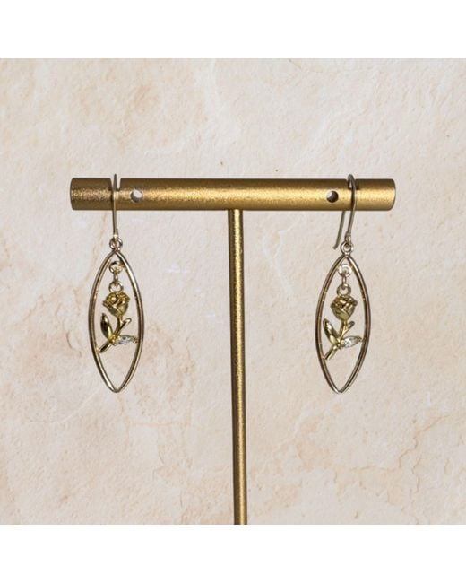 Rachel Nathan Metallic Classic Hook: Marquise Hoop & A Single Rose Earrings