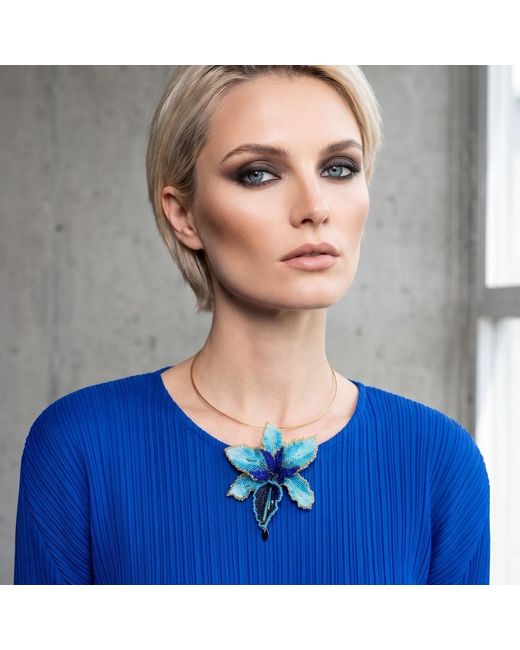 Iliana Arrazola Blue Orchid Choker, Baby And Cobalt, Glass Beads, Beaded Jewelry