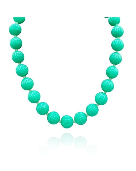 Michael Nash Jewelry Blue Vicenza Jade Carved Seventeen And Half Inches Melon Bead Necklace