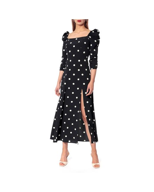 AGGI by HALEWSKI Black Amelie Walking Dots Puffed Sleeves Midi Dress