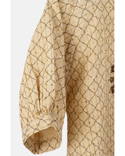 Stovaria Natural Golden Bloom Pure Cotton Top With Zari Embroidery