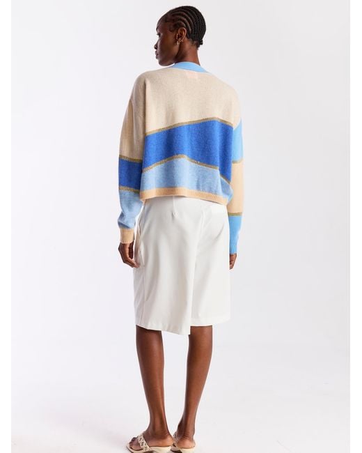 Brodie Cashmere Blue Abstract Scenic Cashmere Cardigan