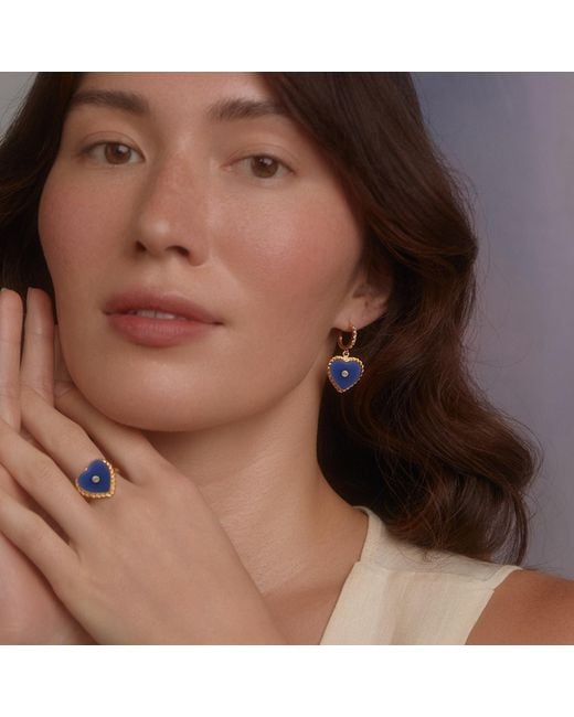 Vintouch Italy Blue Lovelight-Plated Heart Hoop Earrings