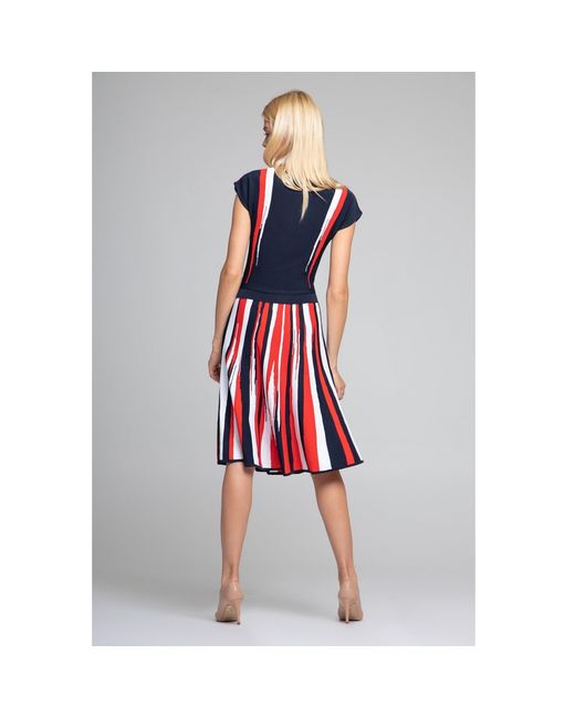 Rumour London Iris Striped Knitted Fit And Flare Dress In Navy And Red