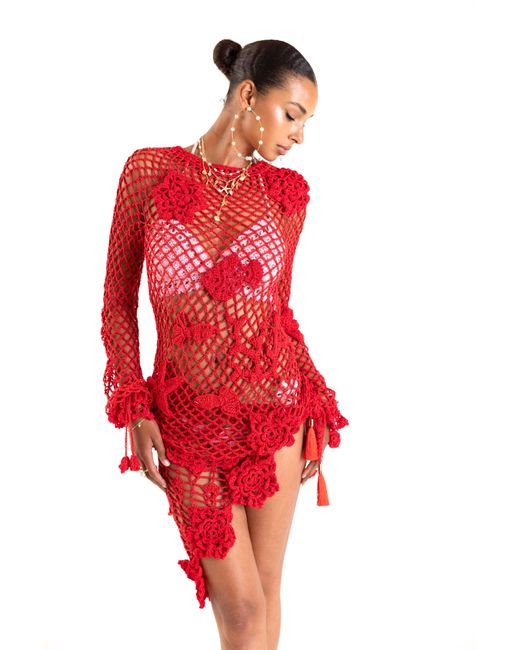 Andreeva Red Cherry Handmade Crochet Top & Cover-Up
