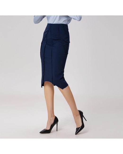 Smart and Joy Blue Asymmetric Structural Lines Skirt