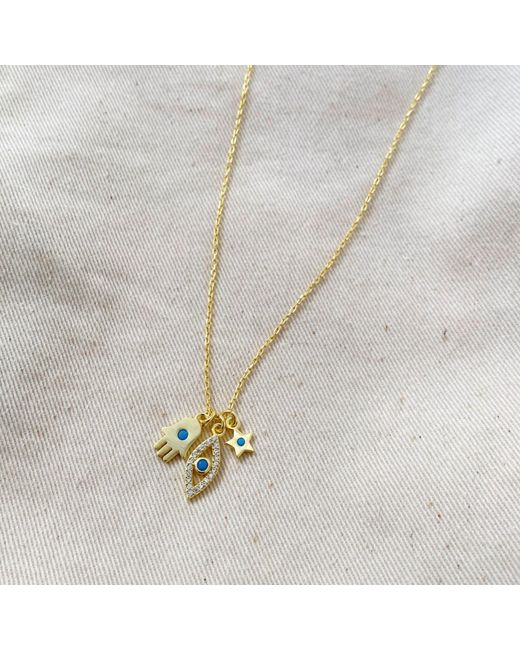 Spero London Metallic Hamsa Evil Eye Star Sterling Necklace