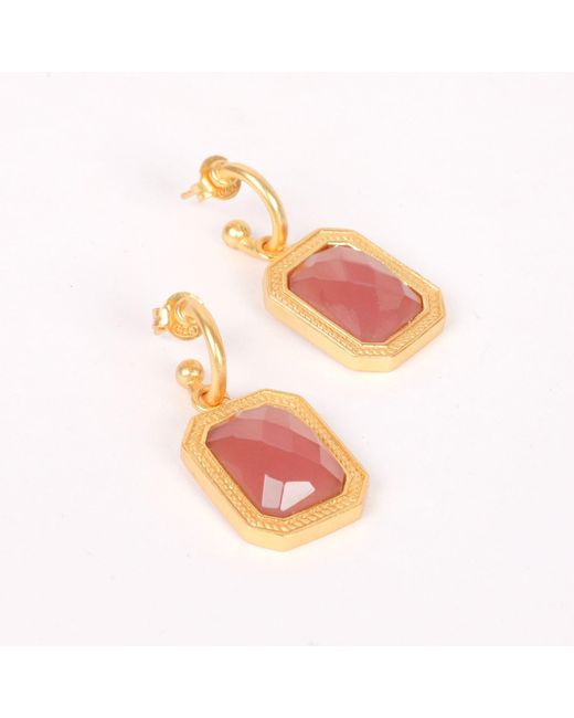 Lila Rasa Pink Rectangular Amber Crystal Hoops