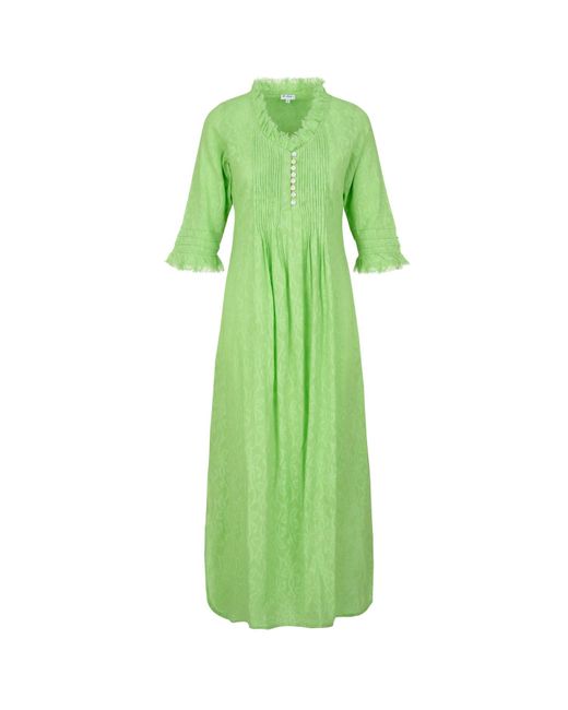 At Last Green Cotton Annabel Maxi Dress In Hand Woven In Lime