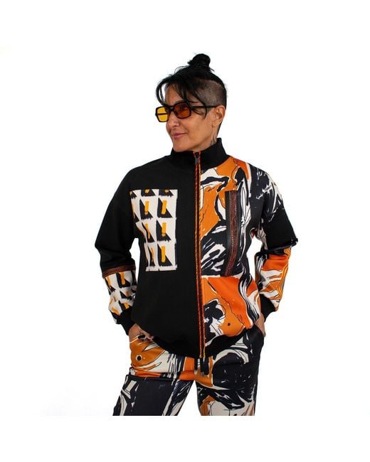 Lalipop Design Blue Patchwork Digital Print & Knitted Bomber Jacket