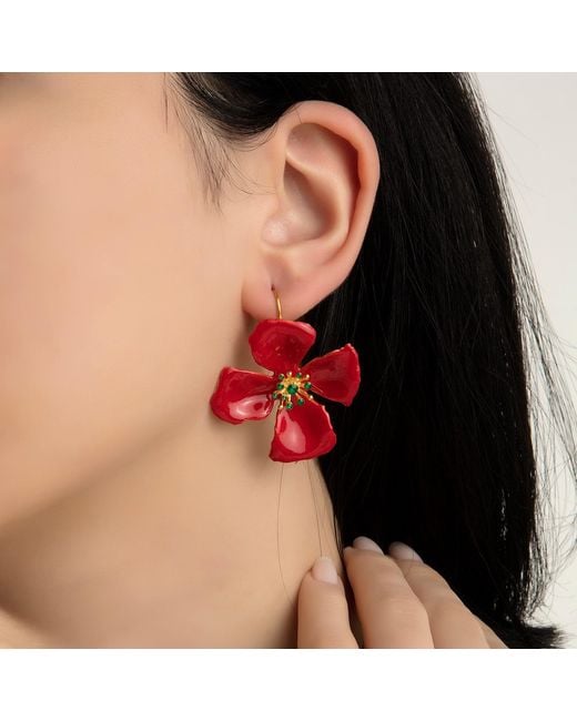 Milou Jewelry Red Hibiscus Flower Earrings