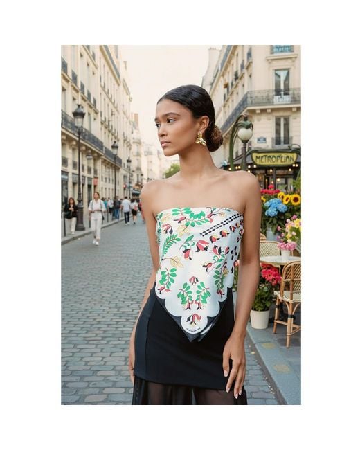 Jessie Zhao New York Green Double Sided Silk Scarf Floral Parade