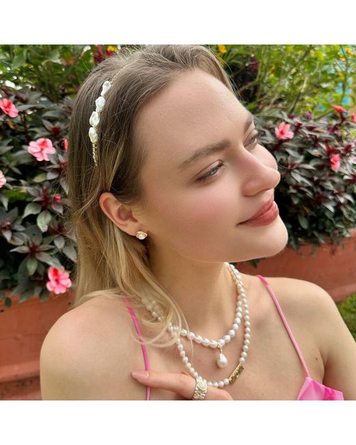 Farra Metallic Freshwater Pearls And Colorful Zricon Handcrafted Hair Band