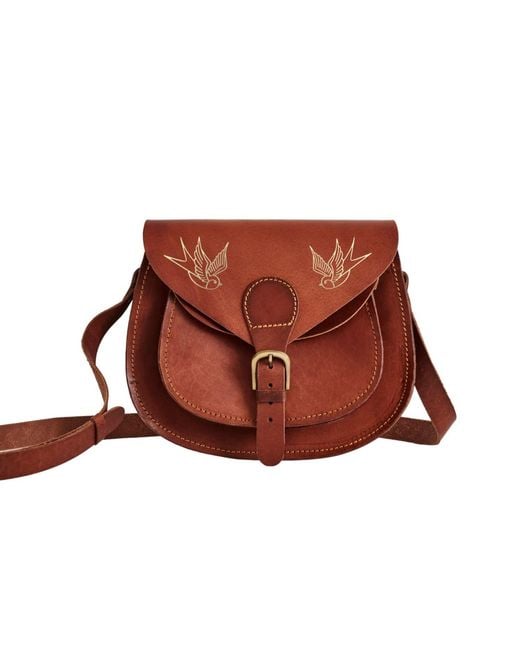 VIDA VIDA Brown Vintage Full Grain Leather Saddle Bag With Hot-Stamped Swallows
