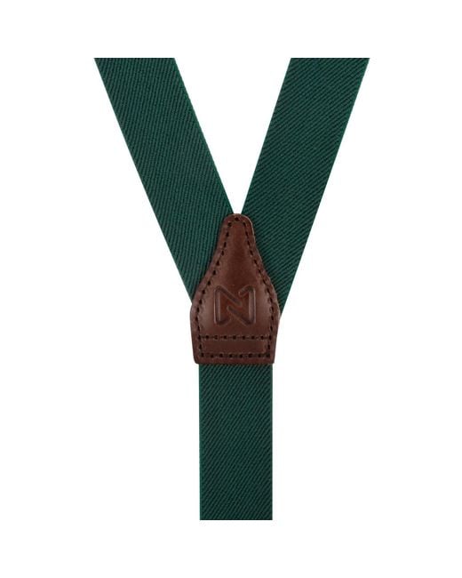 LE COLONEL Green Neutrals Chocolate Leather Forest Skinny Braces for men