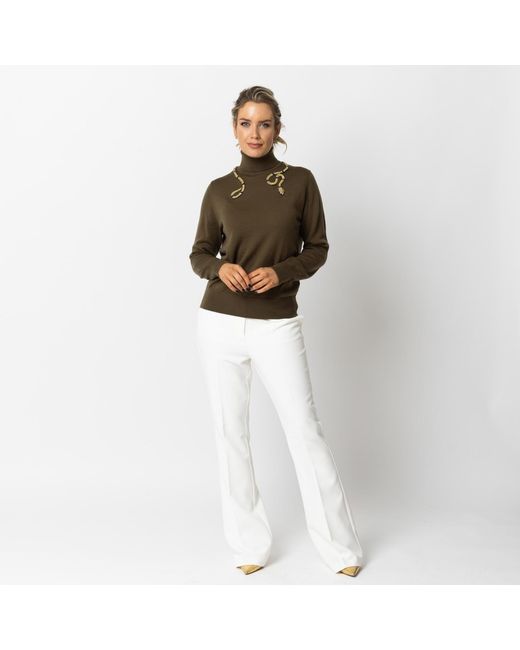 House of Laines London Green Laines Couture Wrap Snake Embellished Knitted Roll Neck Jumper
