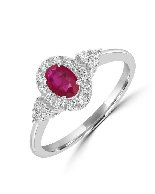 Artisan Multicolor Oval Ruby And Diamond Prong Halo Ring