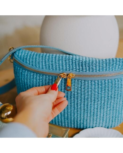 Betsy & Floss Blue Enna Raffia Crossbody And Waist Bag