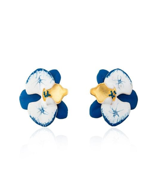 Milou Jewelry Blue Orchid Flower Earrings