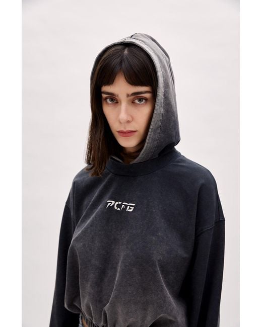 Pcfg Black Acid Washed Crop Hoodie